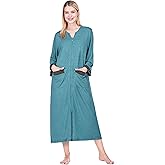 PAVILIA Premium Womens Robe Housecoat, 3/4 Sleeves Zip Up Nightgown For Women Pockets, Soft Bathrobe Zipper Loungewear Dress
