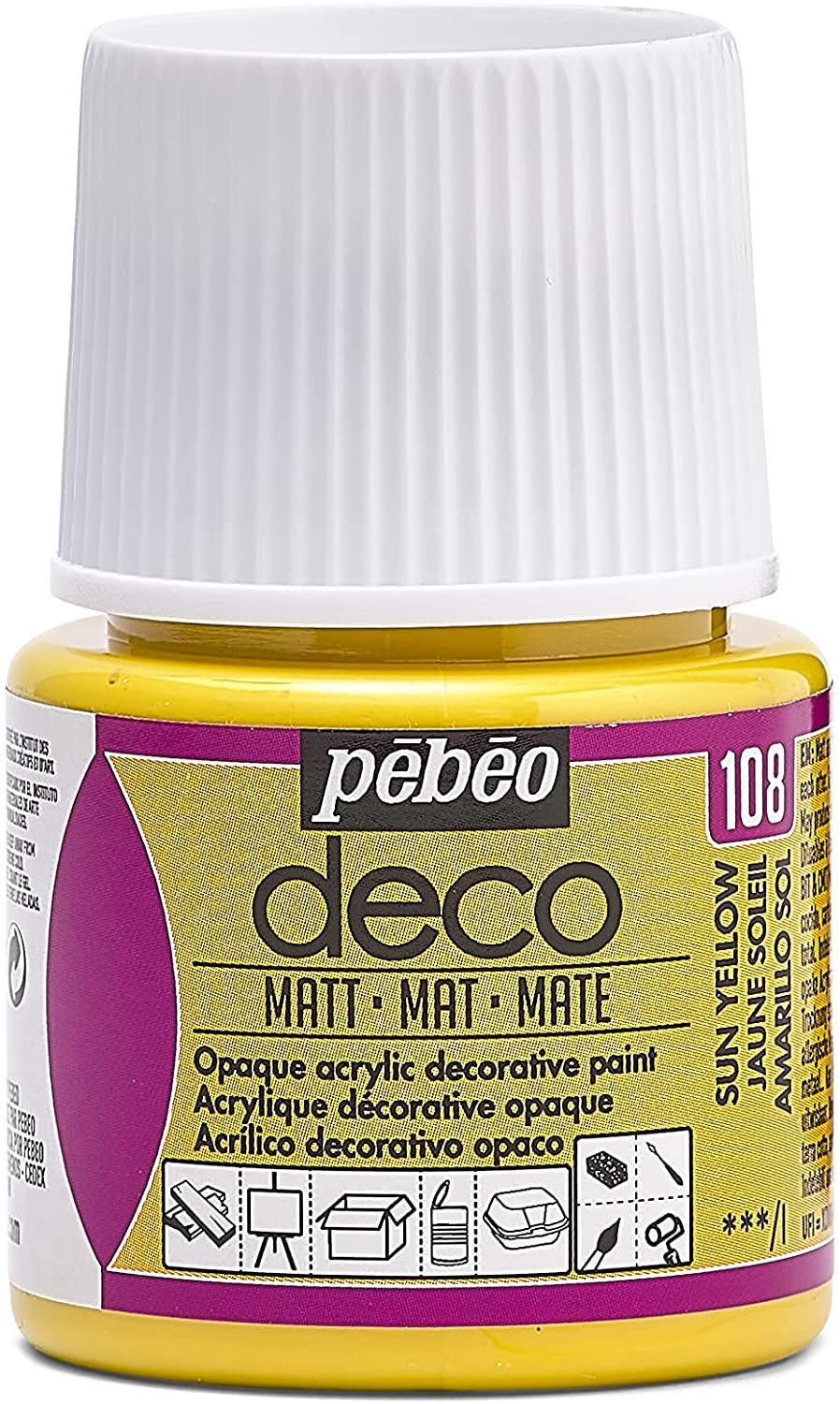 PEBEO 204108 45ml Deco Matt, Acrylic, Yellow Sun, 7 x 4.5 x 4.5 cm