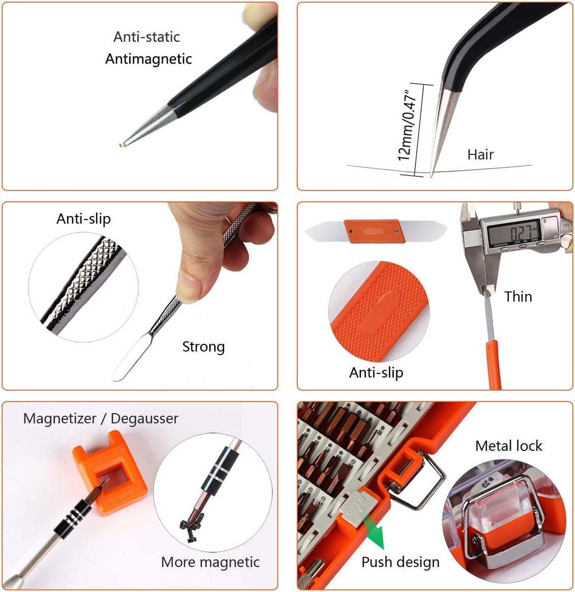 GANGZHIBAO 90pcs Electronics Repair Tool Kit Professional, Precision Screwdriver Set Magnetic for Fix Open Pry Cell Phone, Apple iPhone, Computer, PC, Laptop, Tablet, iPad, Macbook with Portable Bag: Electronics