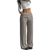 SOLY HUX Women's Wide Leg Striped Pants Elastic Low Waist Knit Casual Trousers Fall Clothes