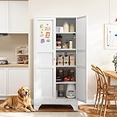 White Metal Pantry Storage Cabinet Tall Storage Cabinet Kitchen Pantry 75" | Freestanding Cupboard for Kitchen Kitchen Pantry Storage Cabinet White Pantry Cabinet with Doors &amp; 4 Adjustable Shelves
