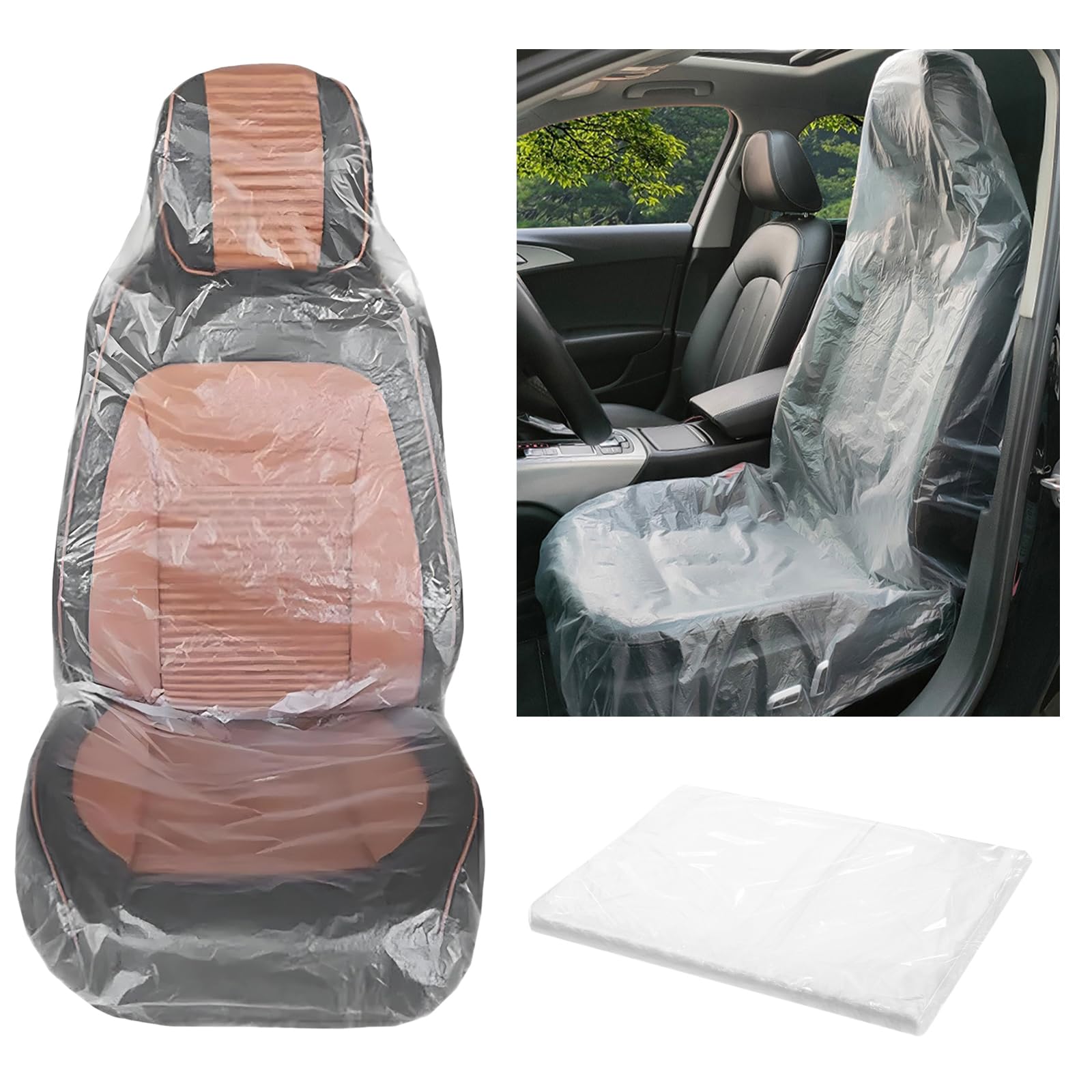 Photo 1 of 100Pcs Disposable Car Seat Covers,Waterproof Plastic Universal Seat Covers for Airplane Cars,Salon Chairs, Restaurant Seats, Bus Seats & More