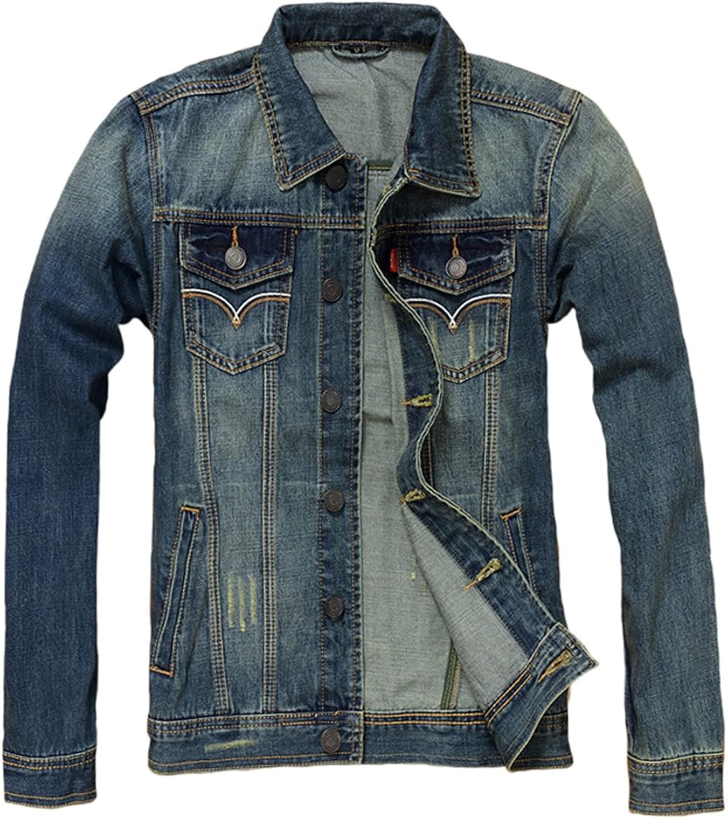 S7 Men's Classic Turn Down Collar Denim Jacket (XSmall, Dark Blue2