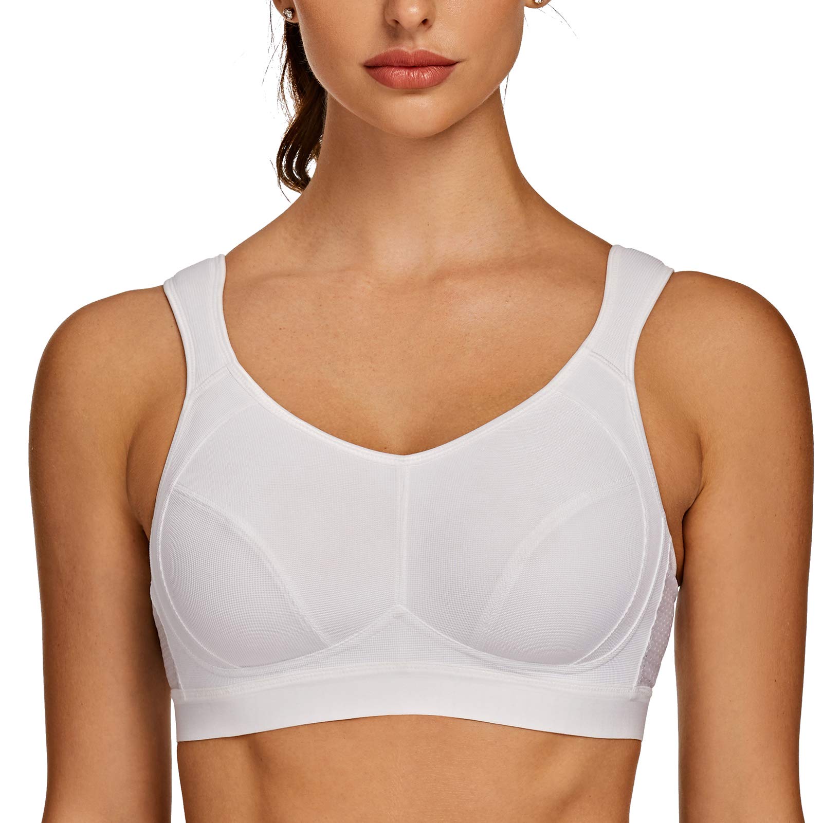 Photo 1 of AGONVIN Women's High Impact Support Wirefree Bounce Control Plus Size Workout Sports Bra White 32F