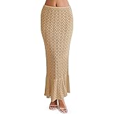 Saodimallsu Womens Crochet Cover Up Skirt High Waisted Sheer Knit Summer Swimsuit Coverup Beach Fishtail Maxi Skirts