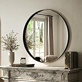 VooBang 24 inch Round Bathroom Mirror, Balck Modern Circle Wall Mounted Mirror with Gorgeous Circular Deep Frame for Bathroom, Living Room, Bedroom, Hanging or Leaning