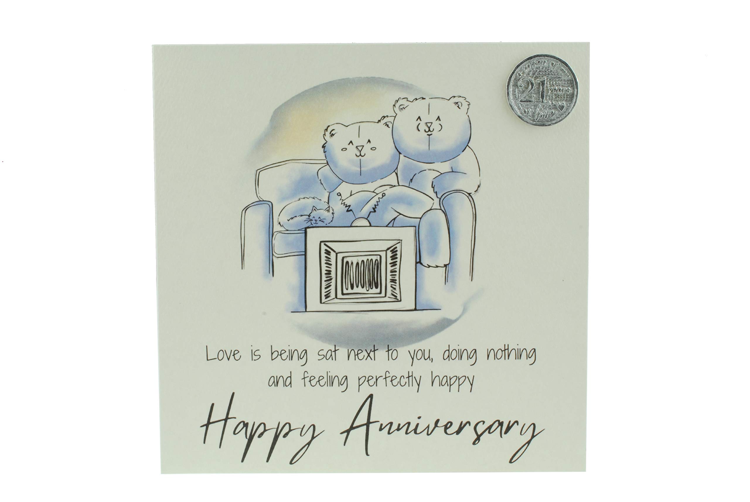 Cute 21st Anniversary Card, Relaxed Bears – Free Metal 21st Anniversary Love Token Gift (gc-annitv21)