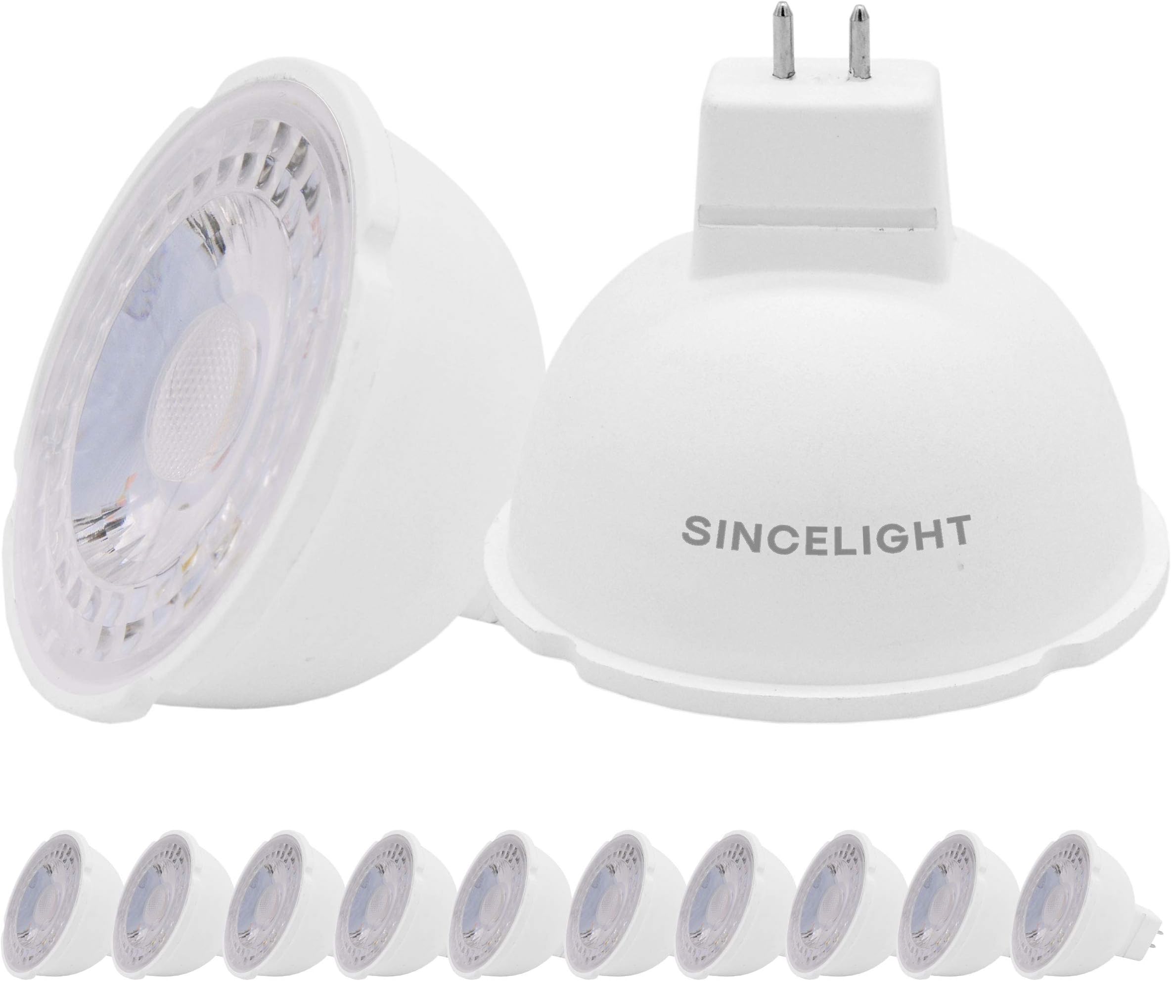 SINCELIGHT 12V MR16(GU5.3) LED Reflector Ø50mm Spot Light Bulb with GU5.3 Base, 6 Watt, 550 Lumens, 50W Halogen Equivalent, 6000K (Cool White), High Color Rending RA≈85, 35°Beam Angle, Pack of 10
