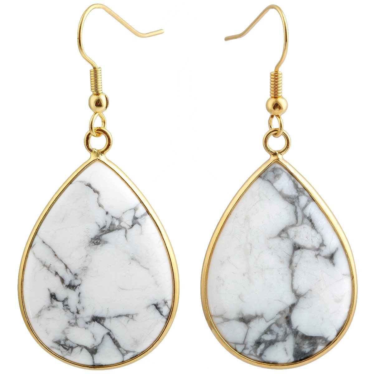mookaitedecor White Howlite Turquoise Stone Dangle Drop Earrings for Women, White Stone Gold Plated Healing Crystal Teardrop Water Drop