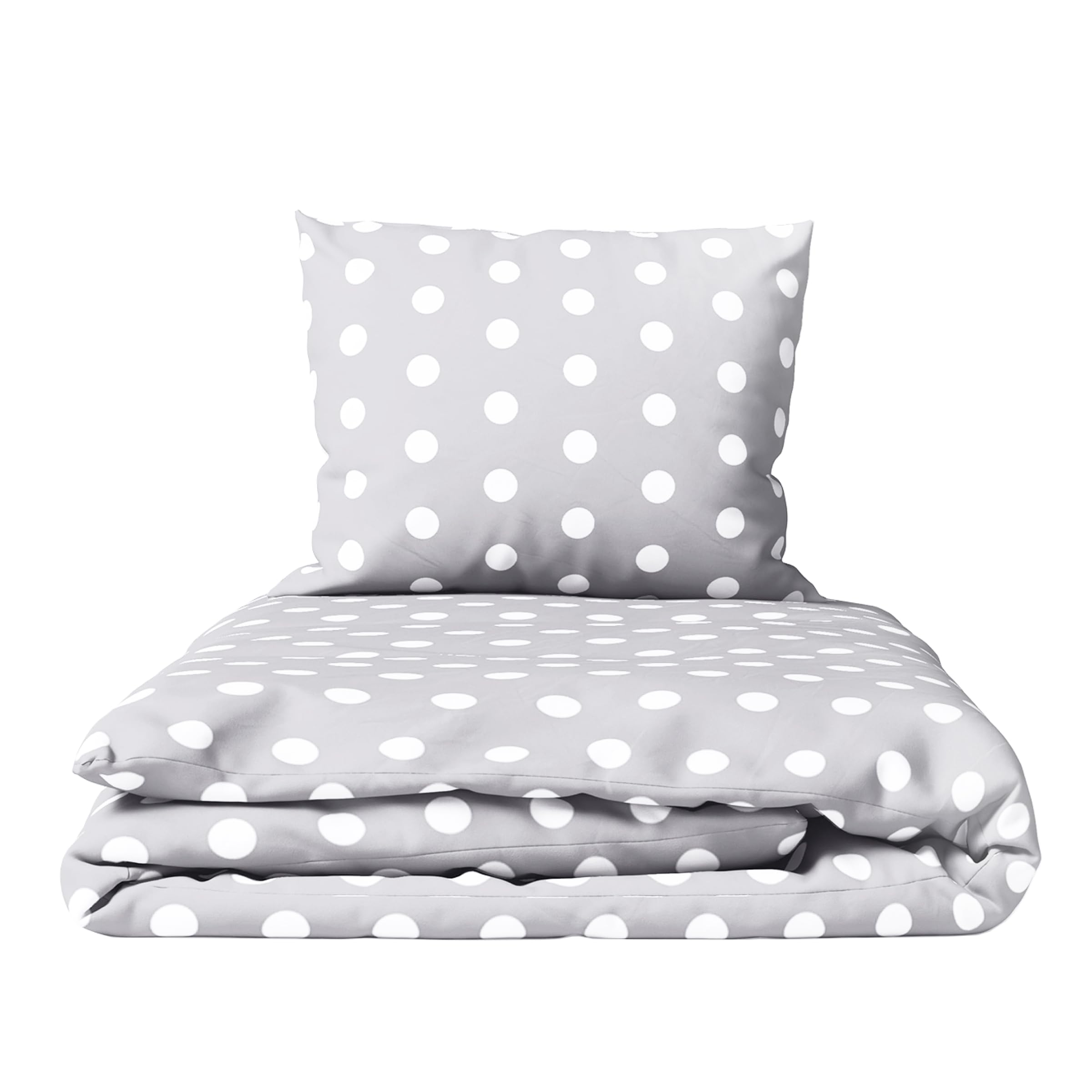 Baby Comfort 2 Piece Children Quilt Duvet & Pillow Set 80x70 cm 12M+ (Polka Dots Grey)