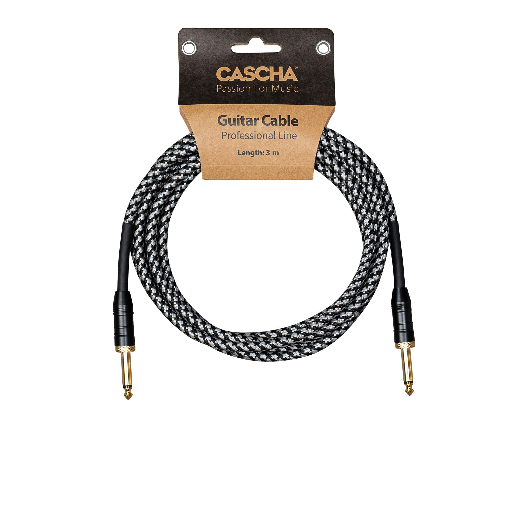 CASCHA Professional Line Guitar Cable, Straight, Tweed Black, 3 m