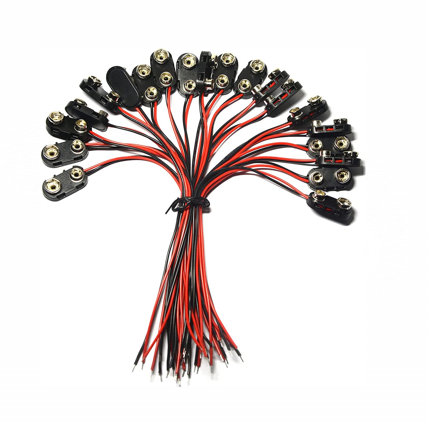 9V Battery Snap Connector Battery Clips Buckle Plastic Housing, I-type (Pack of 20)