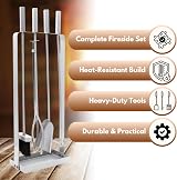 HomeZone Marco Paul Modern Fireside Tool Set 4PC Square Coal Fireplace Bucket view 4