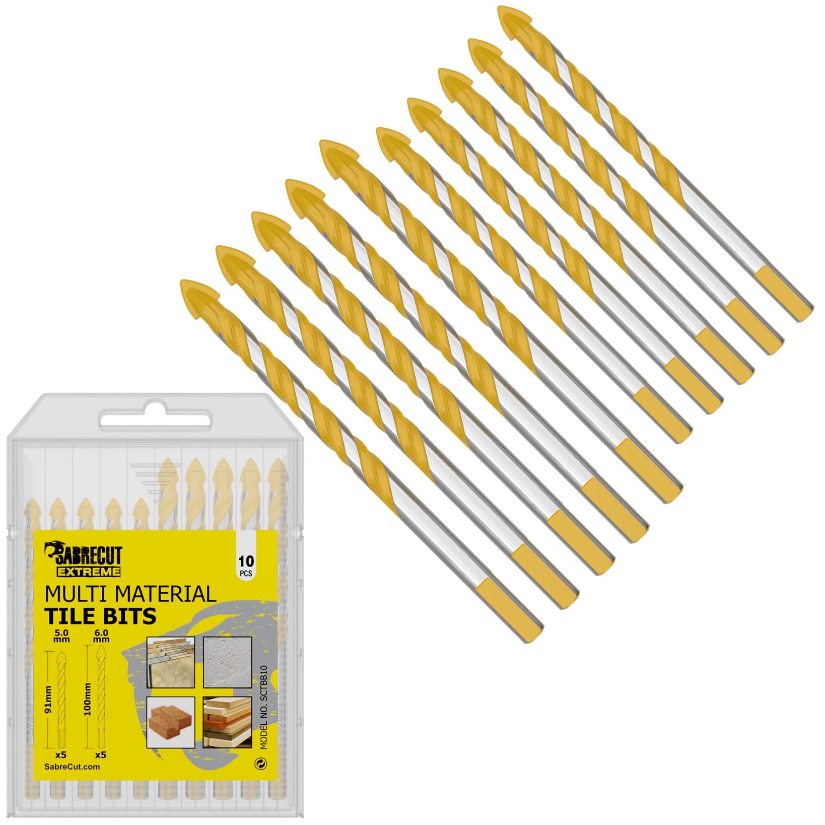 10 x SabreCut SCTBB10 5mm & 6mm Multi-Material Tile Drill Bits Set for Ceramic Porcelain Granite Marble with Durable Storage Box