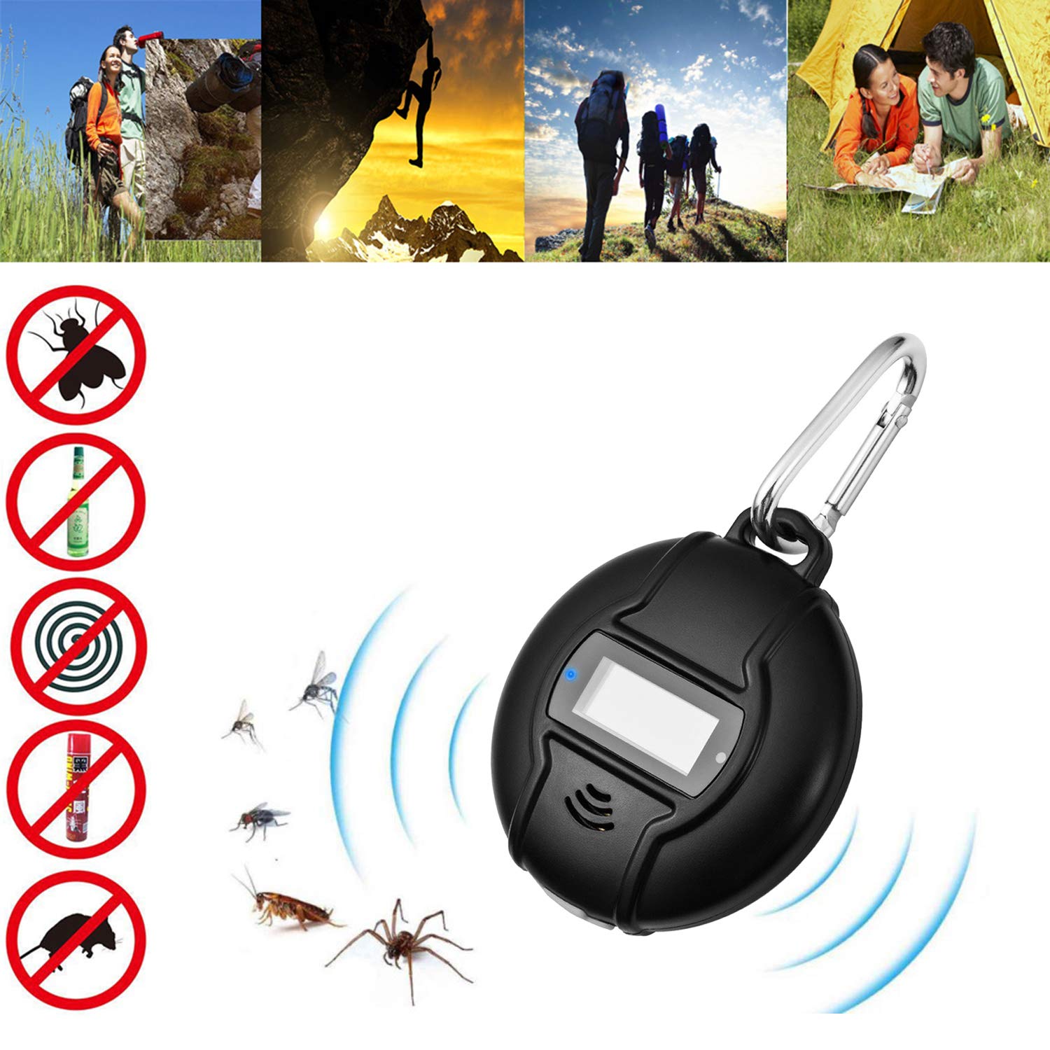 Ultrasonic Pest Repeller, Portable Ultrasonic Mosquito Repellent USB and Solar Power 2 in 1