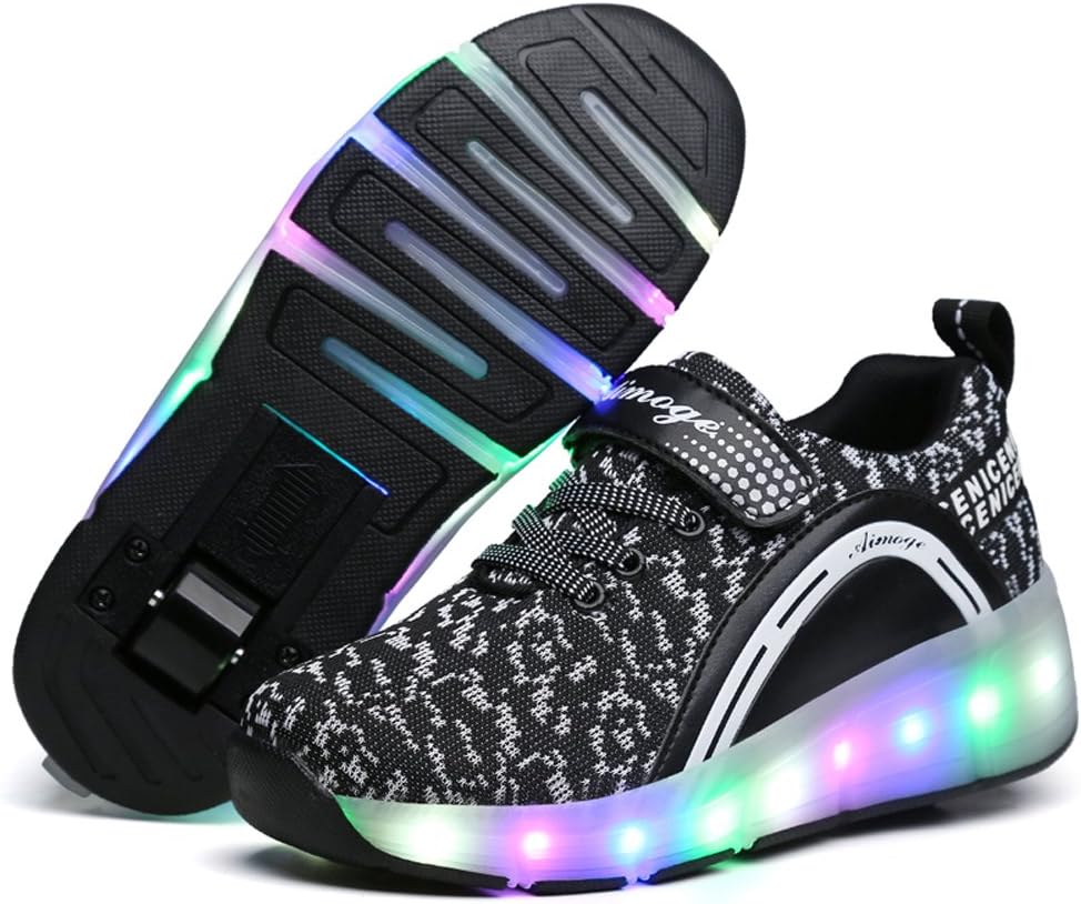 Ausom Boys Girls Glint Light Up Single Wheel Double Wheels Kids LED Roller Shoes Skates Sneakers