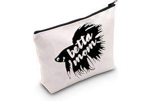 G2TUP Betta Fish Lover Gift Betta Fish Cosmetic Bag Betta Mom Makeup Bag Betta Fish Owner Zipper Travel Pouch Aquarium Fish Lover Gift (Betta Mom White Bag)