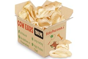 FETCHERONI Cows Ears for Dogs, Thick and Large Dog Ears, Single Ingredient and No Hide Cow Treats, Long Lasting Cow Ears, Natural & Grass-fed Dog Treat Animal Ears, Cow Ears for Puppies and All Breeds (100 Pack)
