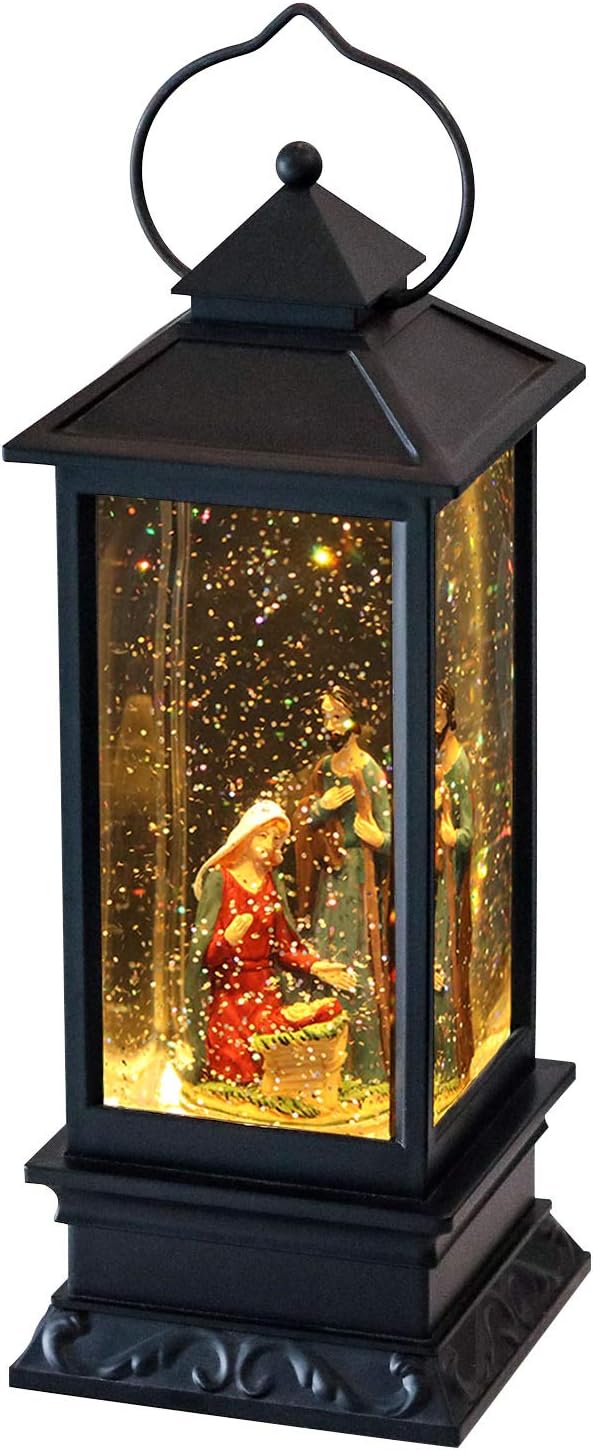 Snow Globes - DRomance Nativity Music Snow Globe Lantern with Timer Battery Operated & USB Powered Lighted Singing Snow Globe Lamp Spinning Water Swirling Glitters Christmas Decor 4