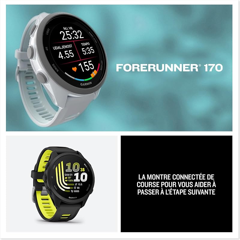 Forerunner 170 - Montres connectées GPS de Running faciles à Utiliser - Blanc - Boîtier 43 mm