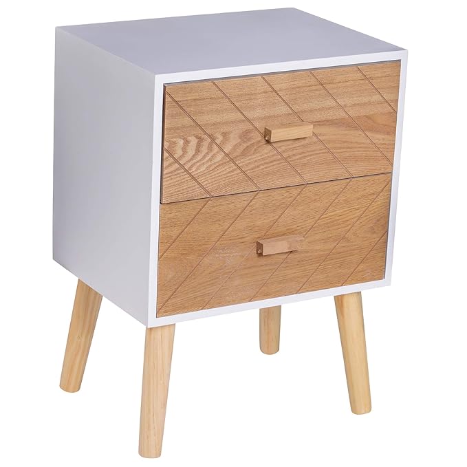 Comodino HOMCOM In Legno Stile Bohémien Con Ante In Rattan E Cassetto - 40x40x68,5 Cm