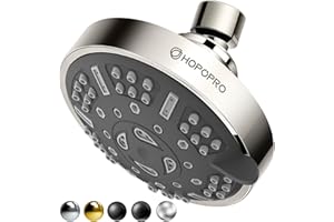 HOPOPRO Upgraded 9 Settings High Pressure Shower Head, NBC News Recommended Brand Fixed Showerhead Bathroom Showerhead Multi-functional Rainfall Showerhead for Low Water Flow (Brushed Nickel)