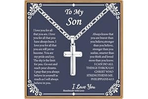 IEFLIFE Cross Necklaces Gifts for Men, Silver/Black/Gold Cross Necklace Figaro Chain for Men, Fathers Day Christmas Baptism Birthday Gifts for Dad Son Grandpa Boyfriend Husband