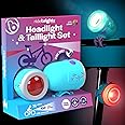 Brightz RideBrightz LED Bike Headlight & Taillight Set for Kids - Be Cool & Be Safe! - 75 Lumen, 100' Beam Distance - Rechargeable - Perfect for Boys & Girls of All Ages - Works with Bikes & Scooters