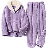 Rousytn Women's Fluffy Fuzzy Pajamas Set Winter Warm Loose Plush Fleece PJS Lounge Pullover Pants Sets Cozy Sleepwear