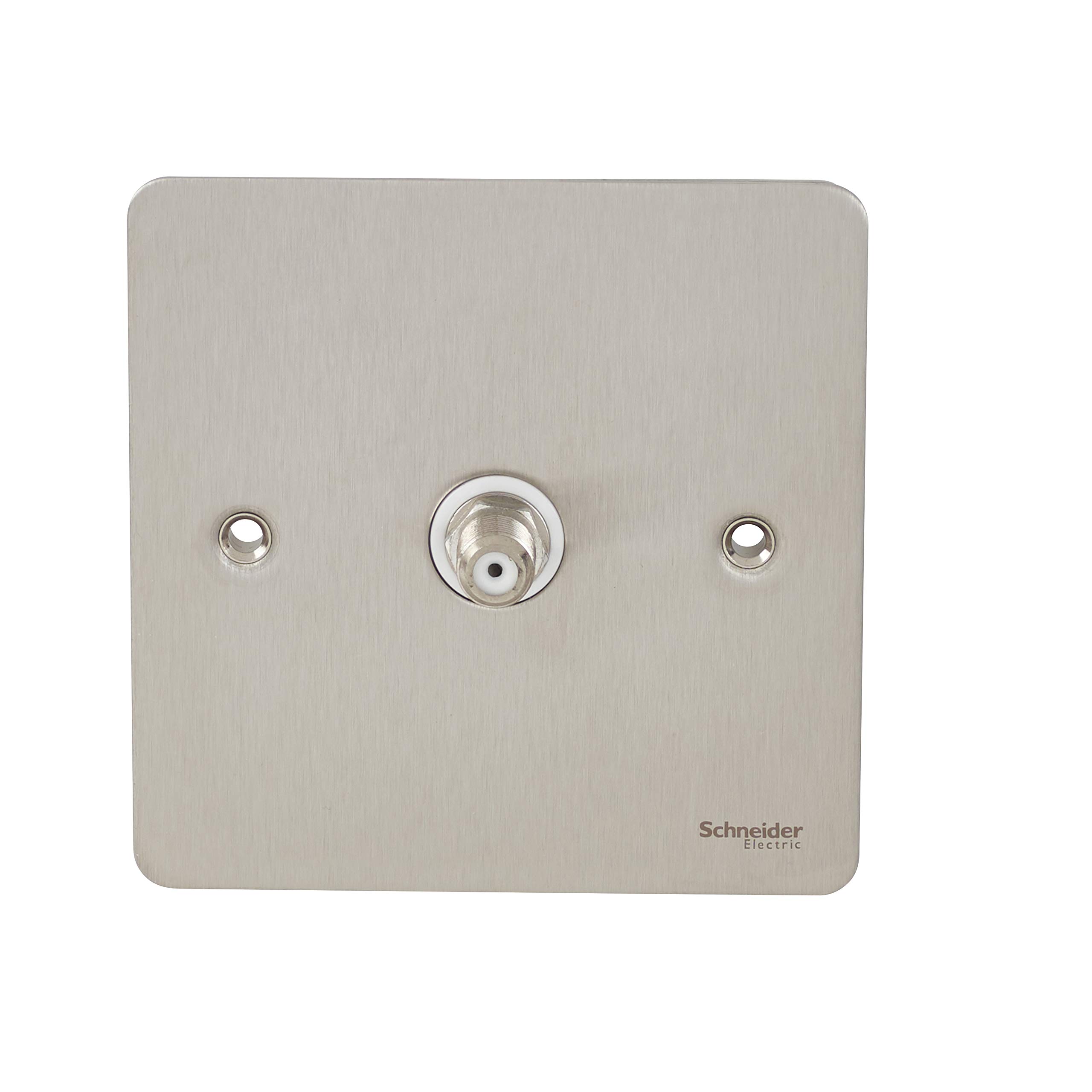 Schneider Electric Ultimate Flat Plate - Single TV Satelllite Aerial Socket, GU7230WSS, Stainless Steel with White Insert