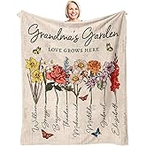 Julyly POD Personalized Grandma Blanket with Grandkids Names, Grandma's Love Grows Here, Birth Month Flowers Blanket with Family Names, Nana Gift, Grandma Gifts