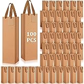 Windyun 100 Pack Wine Gift Bag Valentine's Day Wine Tote Bags Bulk 3.9 x 3.5 x 13.8 Inch Kraft Paper Bag with Handles for Party, Shopping, Retail Merchandise (Kraft)