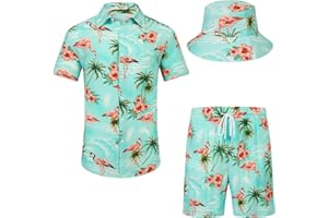 EISHOPEER Men's Flower Hawaiian Sets Casual Short Sleeve Shirt and Shorts Suits Outfits with Bucket Hats