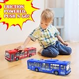 Cemirk Red Bus Toy with Lights Sounds Friction Powered Realistic Doors view 3