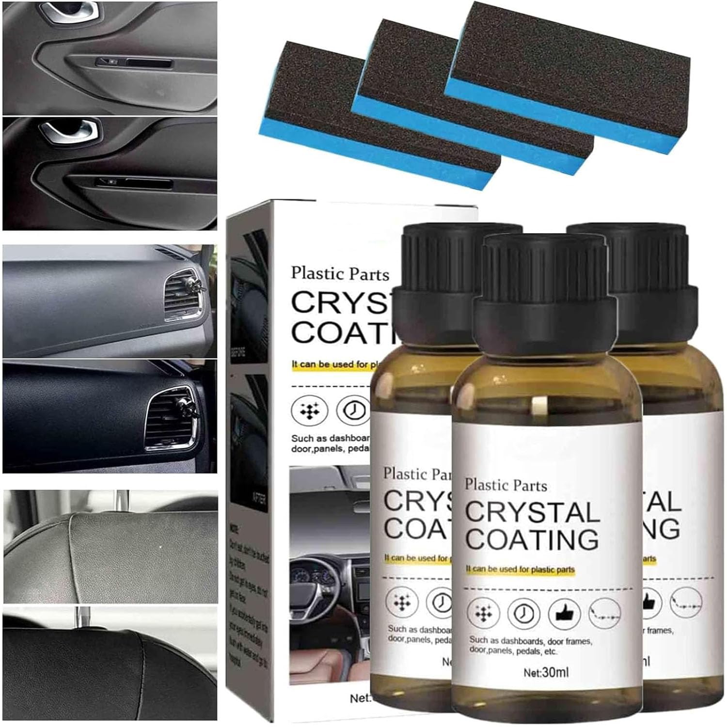 Photo 1 of 3Pcs Crystal Coating for Car, Plastic Parts Crystal Coating, Cristal para PláStico Del Carro for Car, Great Gloss Protection, Long Duration Refurbish Agent with Spong