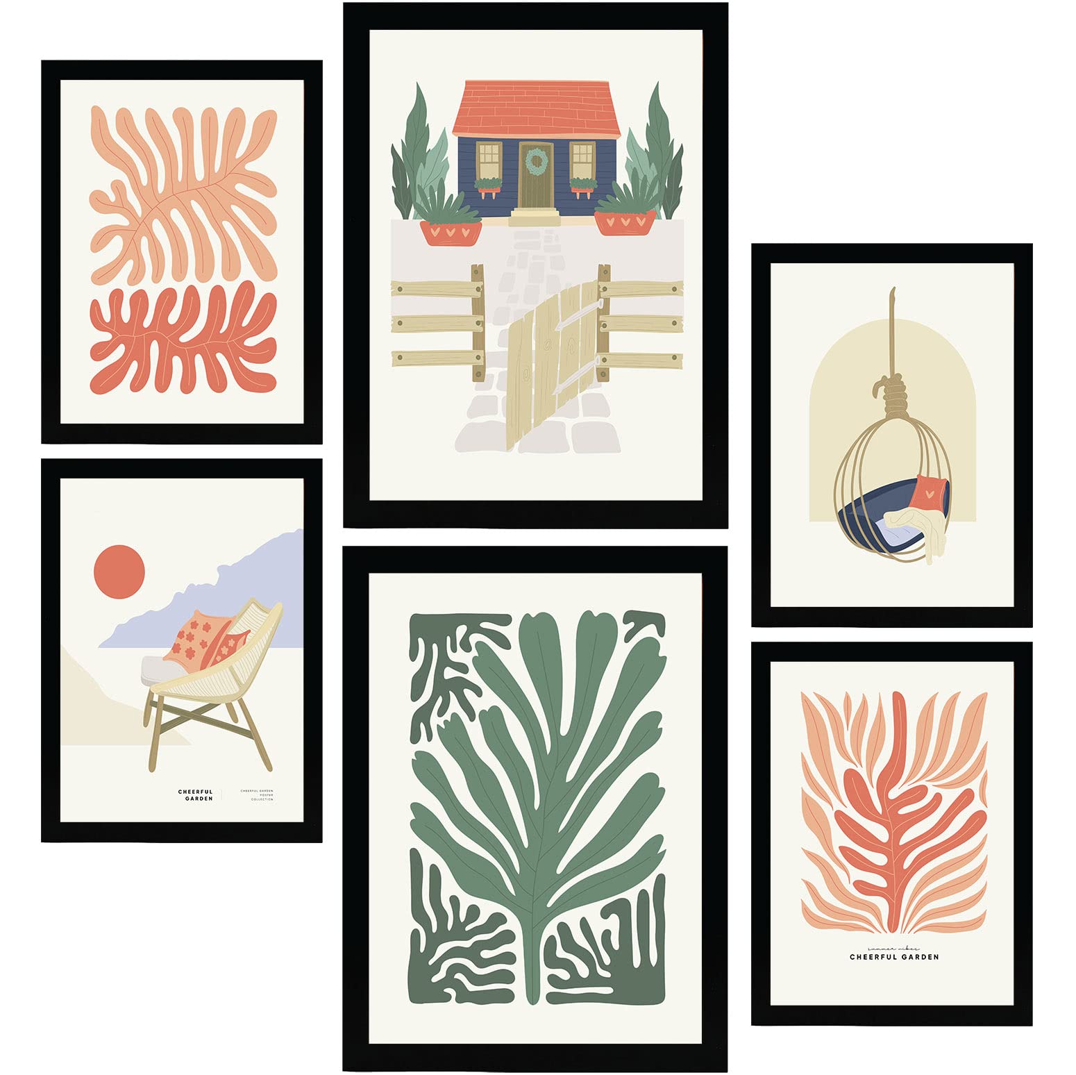 Nacnic Set of 6 Minimalism Posters in Pastel Colours. Vacation House. Prints of Landscapes and Nature for Interior Design and Decoration. Sizes A3 & A4. Unframed.