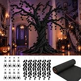 32 Pcs Halloween DIY Black Maple Tree Set, Large Halloween Tree Decoration | 105 Ft Black Kraft Paper Roll with Maple Leaf Garlands and Spiders for Indoor Porch Backdrops Party Supplies