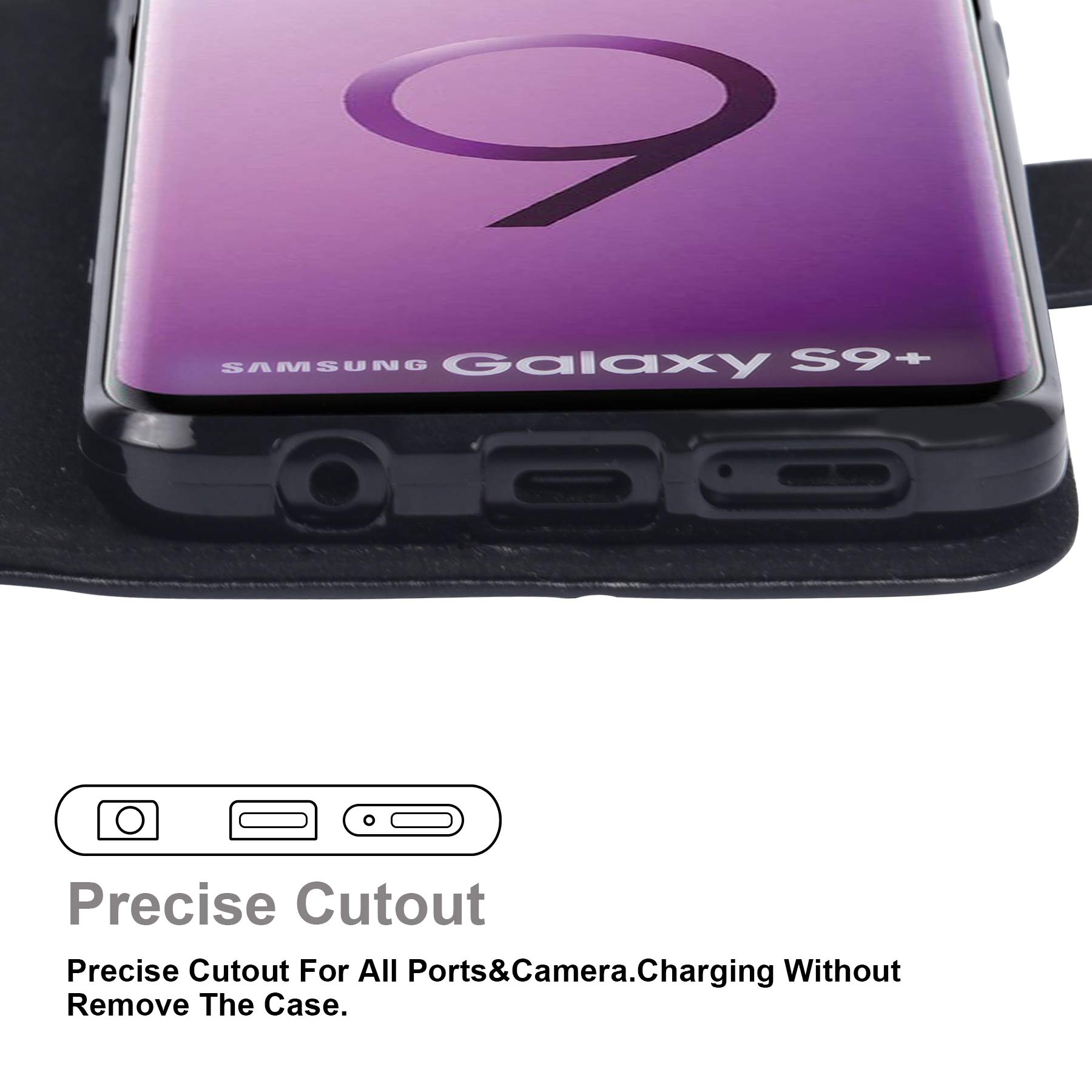 Galaxy S9 plus Case, Arae [Kickstand Feature] PU leather wallet case with [4-slots] ID&Credit Cards Pocket for Samsung Galaxy S9 plus - black