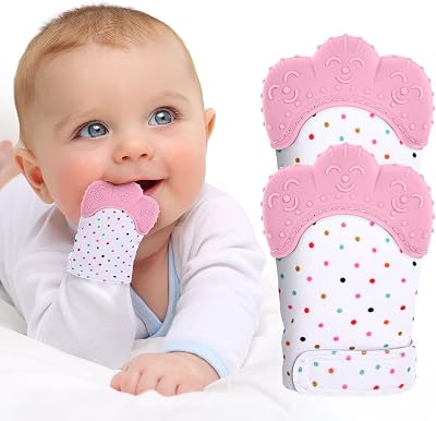 Vicloon 2 Pack Silicone Teething Mittens 0-12 Months Soothing Glove