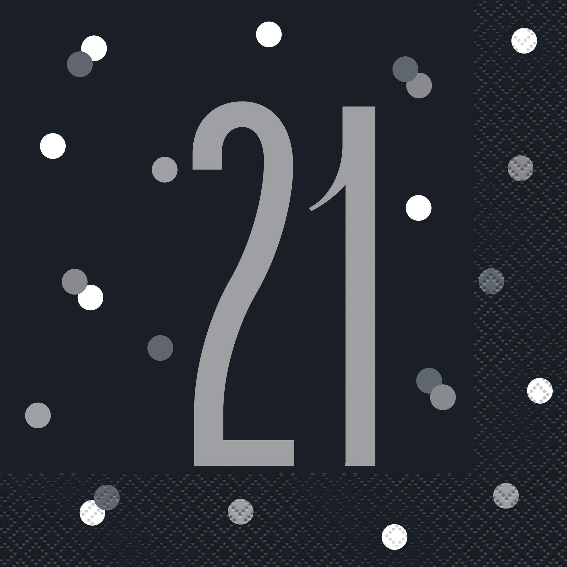 Elegant 21st Birthday Black Glitz Luncheon Napkins (16cm) - Bold & Festive Celebration Decor - Ideal for Milestone Bday Party - 16ct