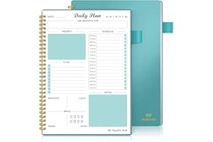 REGOLDEN-BOOK Daily Planner Undated, To Do List Notebook with Hourly Schedule Calendars Meal, Spiral Appointment Organizers Notebook for Man/Women, Pocket,Pen Loop, 160 Pages (7x10")
