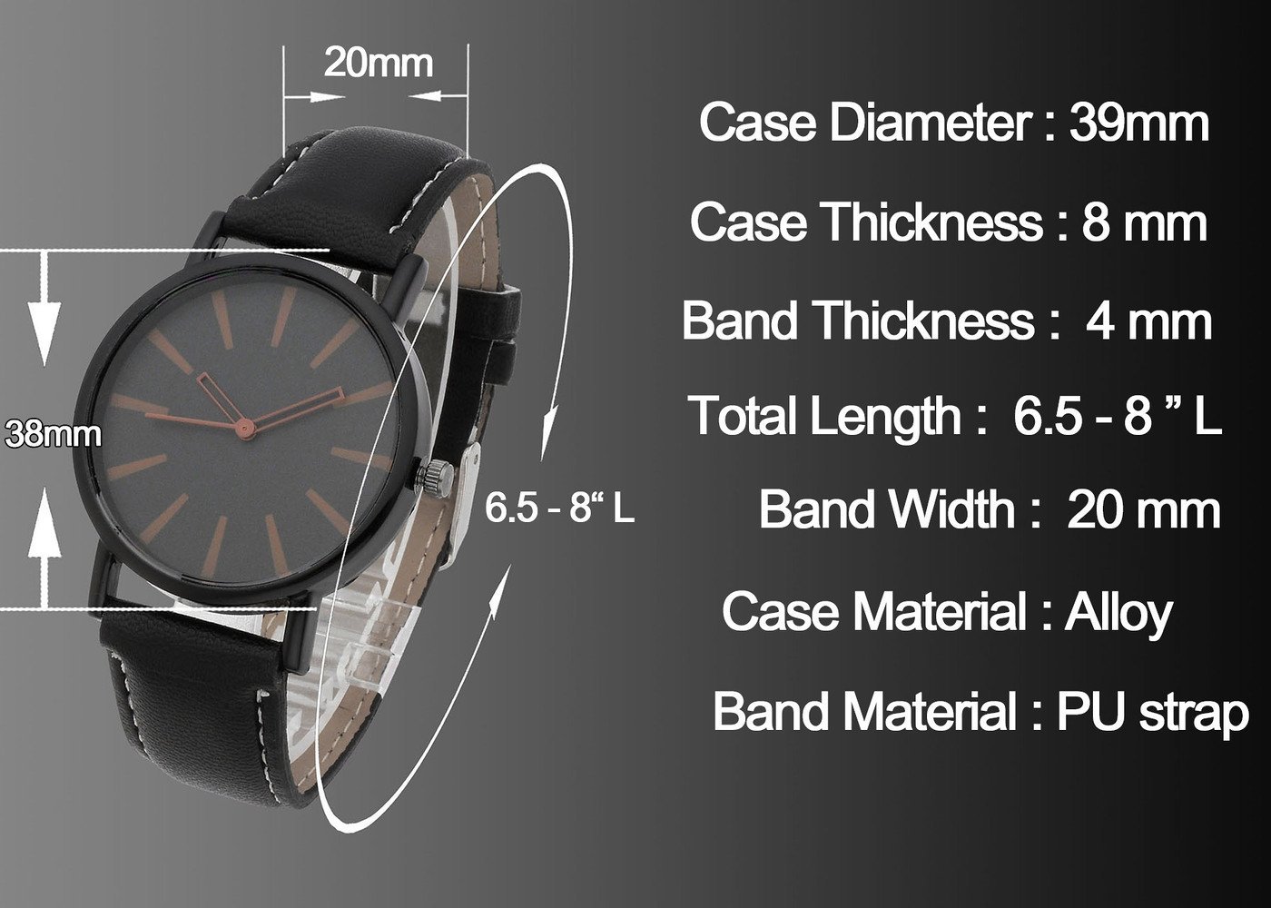 Top Plaza Mens Womens Analog Quartz Wrist Watch Fashion Simple Watch with Black Leather Band Large Face