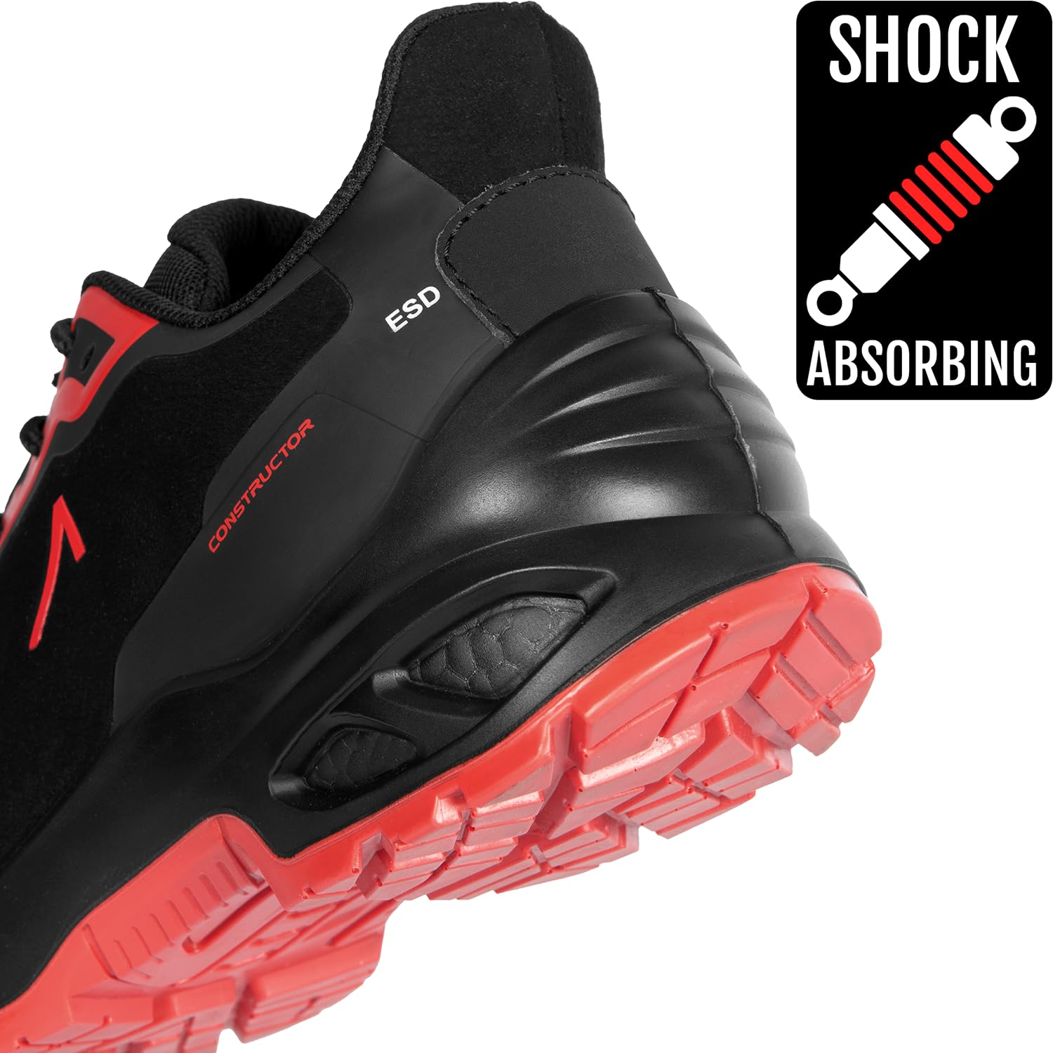 ACE Constructor S3 Arbeitsschuhe - leicht, rutschfest & wasserabweisend - Sicherheitsschuhe für Damen & Herren - Schwarz/Rot - 45 5