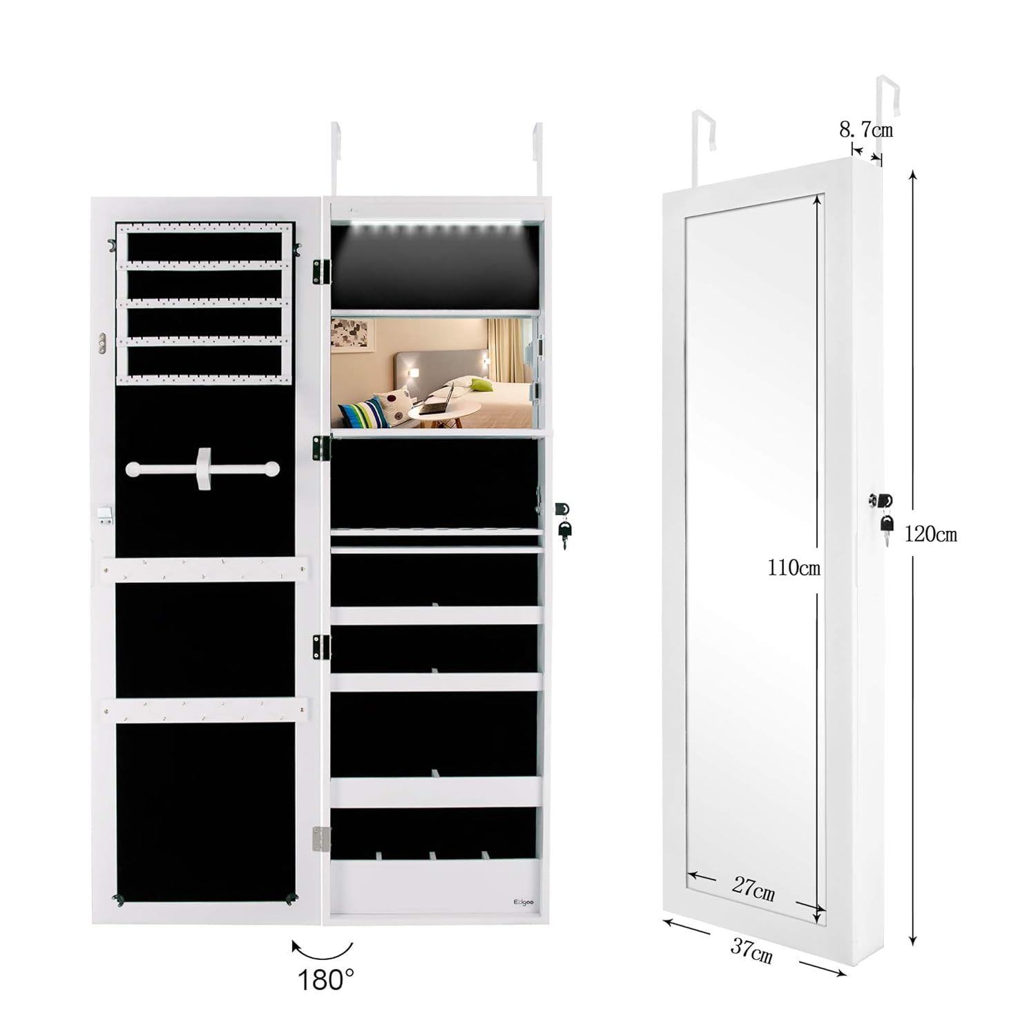 Armoire A Bijoux Murale Ezigoo Armoire A Bijoux Verrouillable A Lumieres Led Armoires Boites A Bijoux Et Presentoirs