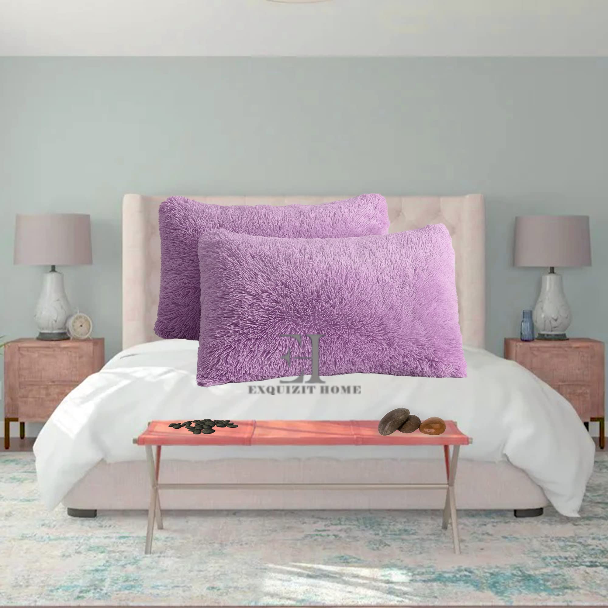 EXQUIZIT HOME® Hug & Snug Teddy Cuddles Pillowcase Pair – Super Soft Fluffy Fleece Pillow Covers | Warm & Cosy Winter Teddy Pillowcases | 100% Polyester | Standard Size 50×75cm (Lilac)