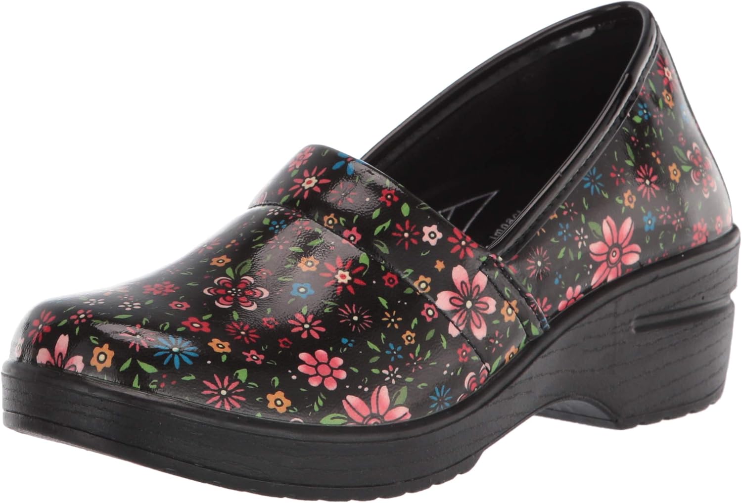 Easy Works by Easy Street womens Laurie Clog, Black-groovy-floral-patent, 8.5 Wide US
