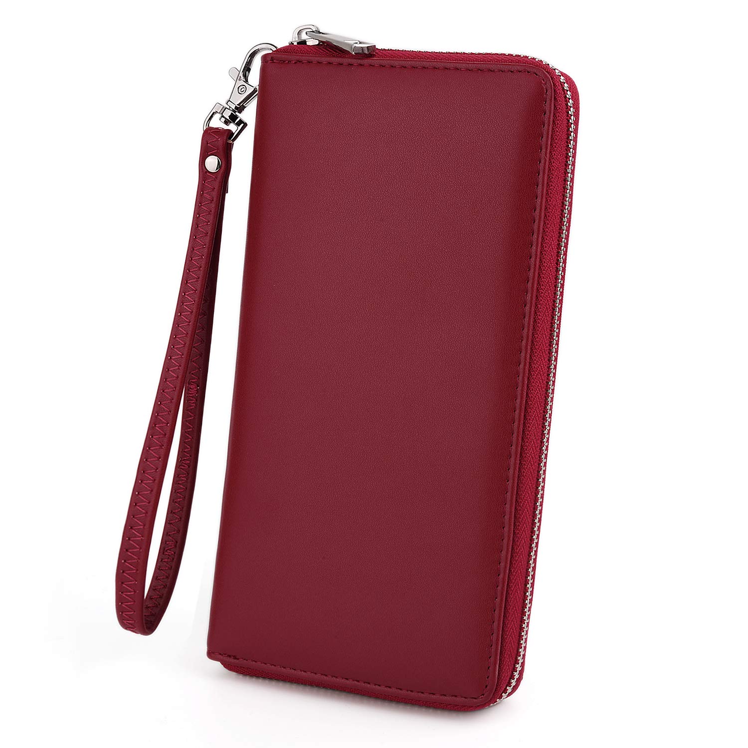 UTO Purses for Women Mother Mum Zip Around Ladies Card Wallet Checkbook Passport Organizer Travel Clutch with Wristlet Synthetic Leather Red