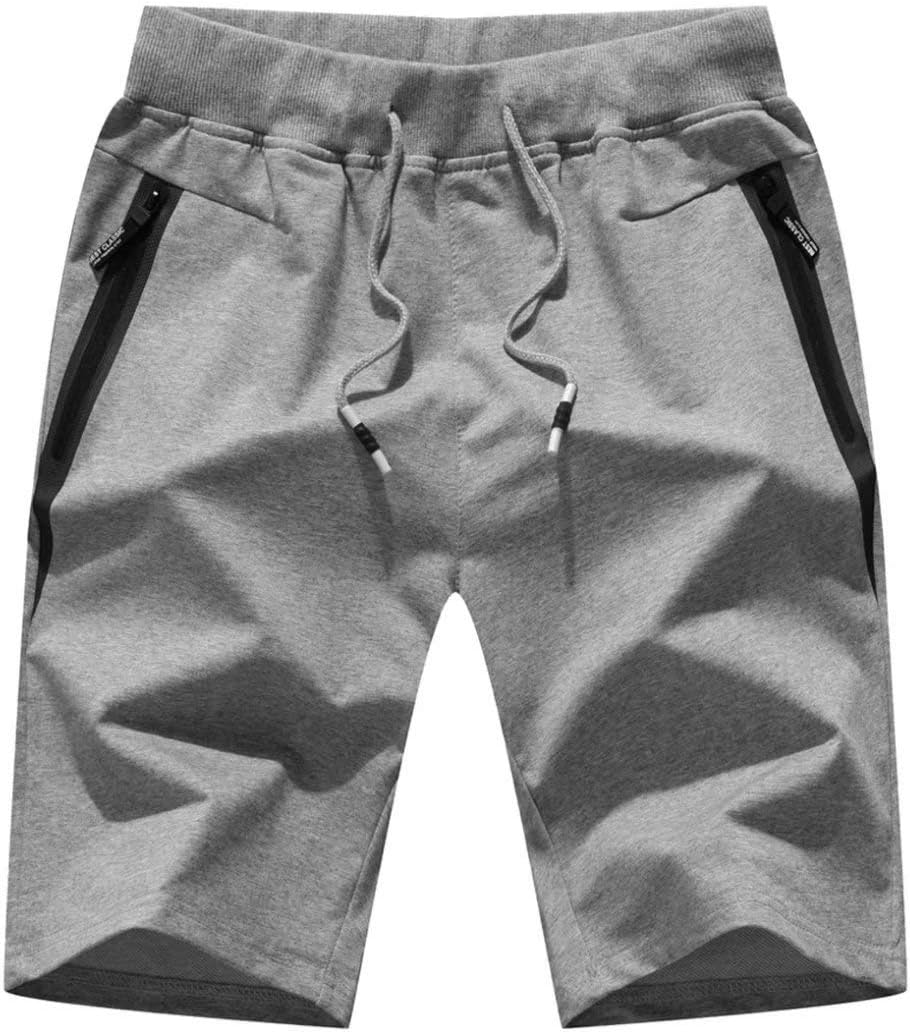 STICKON Mens 7" Inseam Workout Shorts Elastic Waist Drawstring Summer Casual Short Pants Zipper Pockets