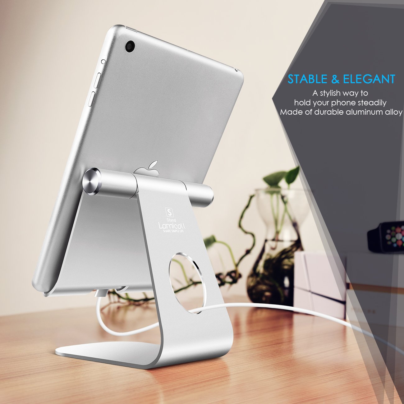 Tablet Stand Adjustable, Lamicall Tablet Stand : Desktop Stand Holder Dock Compatible with New iPad 2017 Pro 9.7, 10.5, Air Mini 2 3 4, Kindle, Phone, Accessories, Tab, E-Reader (4-13 inch) - Silver