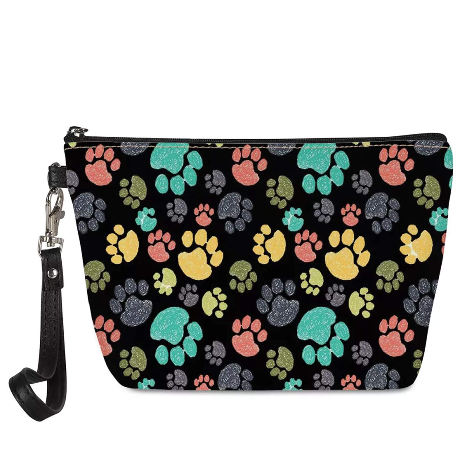 SEANATIVE Pet Frootprints Colorful Design Women Toiletry Kit Pouch Skincare Leather Case Zipper